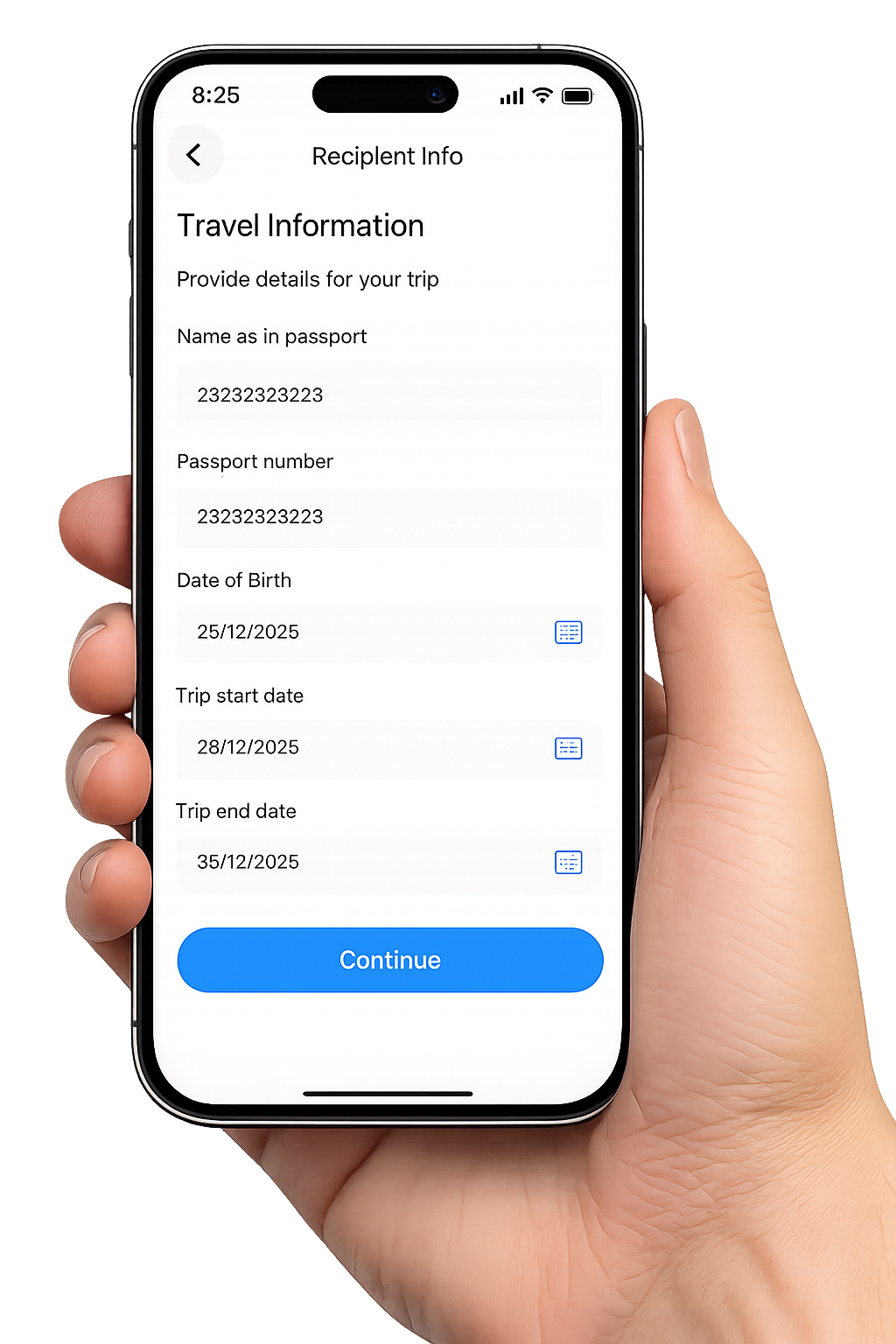 Digital service details input screen