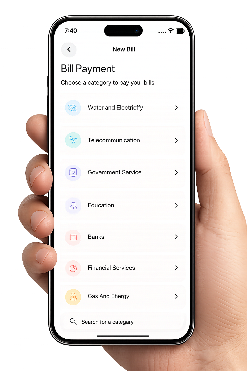 Bill selection screen